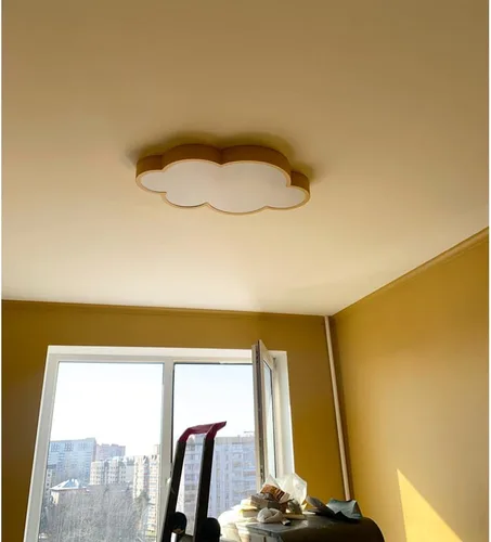 Vista 3 de Lámpara de techo LED en forma de nube, 48 cm/19 pulgadas, 36W, amarilla, con control remoto, 4 temperaturas de color, luz cálida ajustable