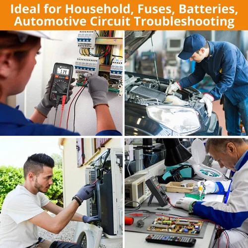 Vista 6 de Neoteck Multímetro digital de rango automático, medidor de voltaje Ohm de amplificador AC/DC con resistencia, continuidad, capacitancia y prueba