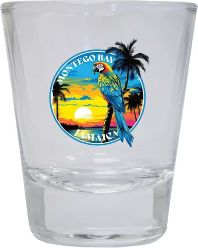Vista 6 de Montego Bay Jamaica Design A Souvenir - Vaso de chupito redondo de 1.5 onzas, color azul, paquete de 2