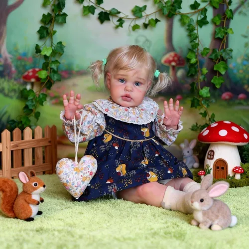 Vista 2 de Muñecas Reborn de Tamaño Grande para Niñas de 24 Pulgadas, Muñeca de Bebé Realista Hecha a Mano con Cabello Rubio que Parece Real, Muñeca de Bebé