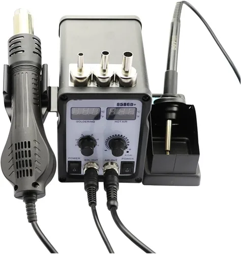 Vista 6 de Soldering Station, Multifunctional 2 In 18586D + Dual Digital Display Electric Soldering Iron Hot Air Gun Better SMD Rework Station(SET-2)