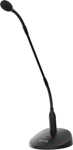 Vista 9 de BOYA Micrófono de condensador de cuello de cisne de escritorio, micrófonos de podio de 18 pulgadas con botón de silencio indicador LED XLR Mic