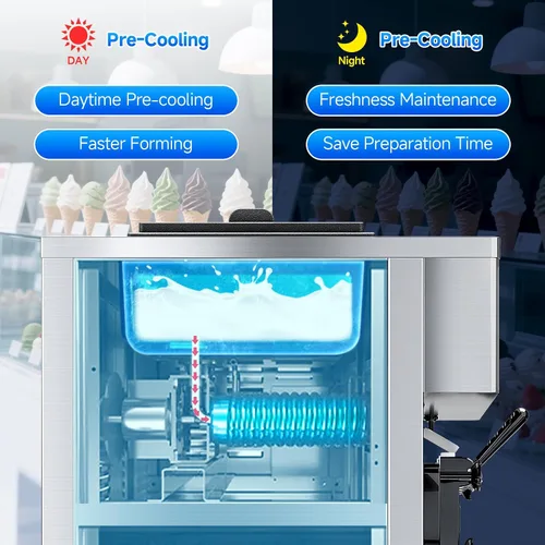 Vista 3 de Máquina de Helado de Servicio Suave, Rendimiento de 28 QT/H, 2450W, Máquina de Helado Comercial de Encimera con Tolva de 2x6L, 3 Dispensadores
