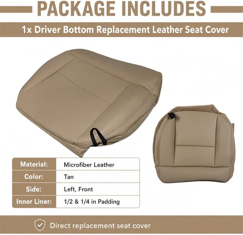 Vista 7 de Funda de Asiento Inferior del Lado Izquierdo Delantero del Conductor de Repuesto de Cuero Beige Tostado Compatible con Ford F150 Lariat XL XLT 2004