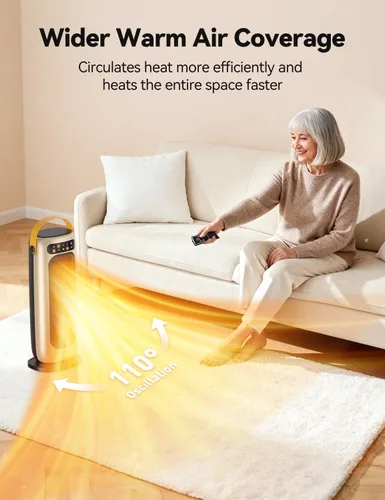 Vista 5 de Calentador de espacio, calentadores eléctricos de cerámica PTC de 1500 W para uso en interiores con control remoto, calentador de habitación de 4