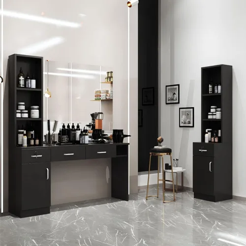 Vista 2 de Paddie Estaciones de peluquería de montaje en pared para estilista, juego de equipos de peluquería para estilista, muebles de spa de belleza