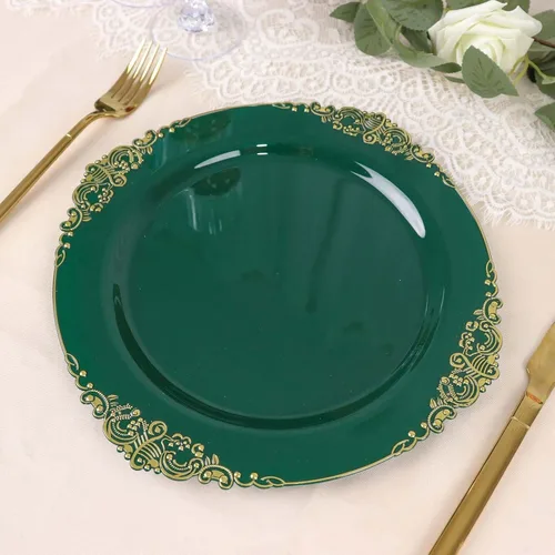 Vista 38 de Efavormart - Paquete de 10 platos de postre barrocos negros y dorados de 8 pulgadas, platos de aperitivo resistentes con borde metálico en relieve