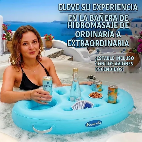 Vista 4 de Inflatable Pool Drink Holder with Large Capacity, Floating Drink Float for Hot Tub, Pool, Beach & Party - Holds Drinks, Phones & Snacks, Easy Azul
