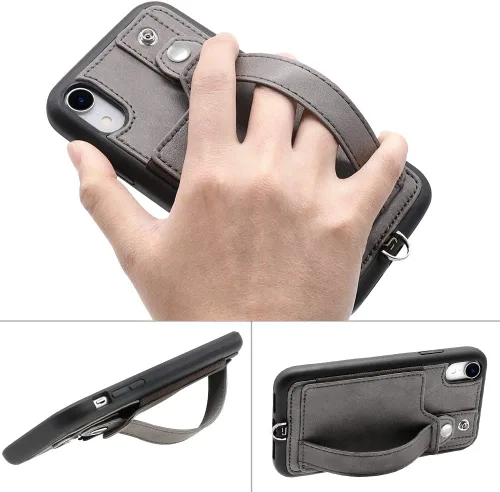 Vista 9 de TOOVREN Funda tipo cartera para mujeres y hombres con tarjetero de cuero (gris, funda para iPhone XR de 6.1 pulgadas)