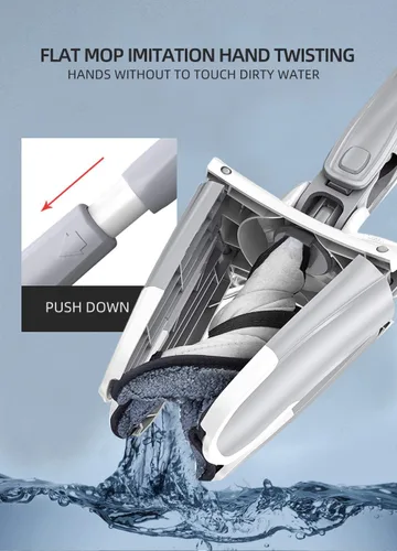Vista 7 de Trapeador de piso plano de microfibra tipo X, trapeador de piso de madera dura, para lavado de manos libres, con almohadillas de microfibra