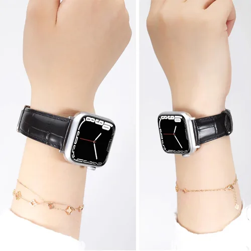 Vista 6 de Correa de cuero genuino compatible con Apple Watch Band de 1.496 in 1.575 in 1.614 in 1.654 in 1.732 in 1.772 in 1.811 in 1.929 in, mujeres