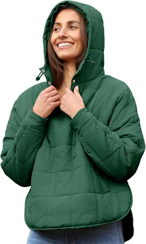 Vista 48 de QIBABU Chaqueta acolchada con capucha de gran tamaño para mujer, ligera, acolchada, manga larga, abrigo de invierno cálido