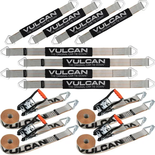 Vista 11 de VULCAN Kit completo de amarre de correa de eje con correas de trinquete de gancho a presión, amarillo clásico, incluye (4) correas de eje de 22