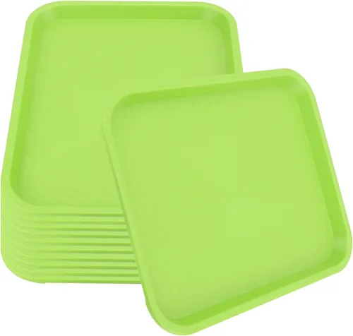 Vista 5 de MUKCHAP Paquete de 12 bandejas para servir comida rápida, bandeja rectangular de plástico de 10 x 14 pulgadas, color verde
