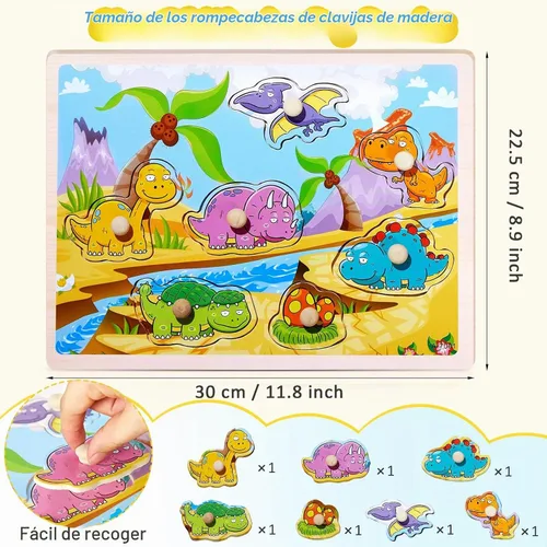 Vista 2 de Chivao - Juego de 8 rompecabezas de madera para animales, vehículos