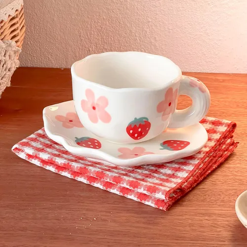 Vista 13 de Noviko Taza de Cerámica a Cuadros Juego de Taza de Té y Platillo de 10 onzas