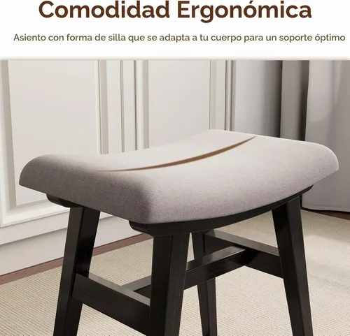 Vista 4 de Muwuele Taburete de tocador pequeño de madera maciza, silla de maquillaje compacta con cojín de sillín, asiento de esponja de alto rebote cubierto