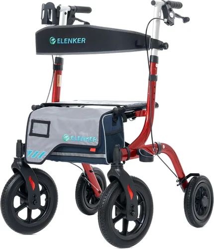 Vista 7 de ELENKER Andador todoterreno con asiento, andador rodante para exteriores, ruedas delanteras de 12" sin cámara de aire, diseño plegable compacto