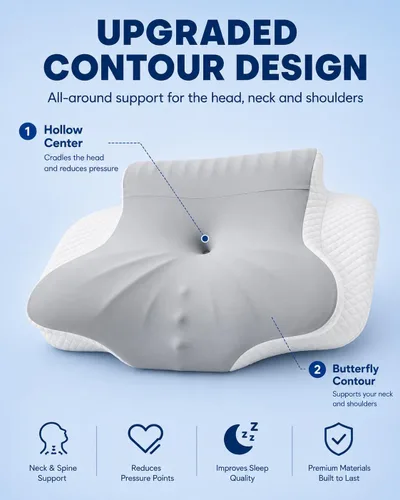 Vista 2 de Cervical Neck Pillow for Sleeping, Memory Foam Pillow with Ergonomic Contour Neck & Shoulder Support, Orthopedic Cervical Pillow for Side, Back &
