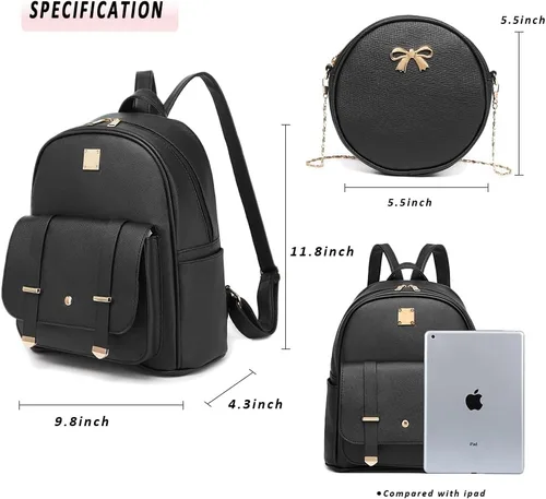 Vista 4 de MACCINELO Linda mochila de cuero para mujer, mochila pequeña con lazo para regalo de niñas, bolsa de hombro para mujer, 3