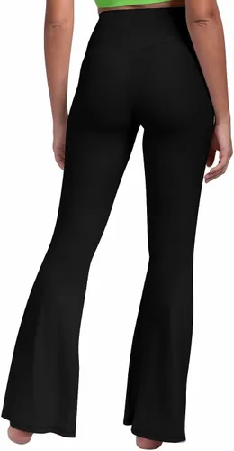 Vista 4 de Sunzel Elerib - Leggings acampanados acanalados cruzados para mujer, cintura alta, control de abdomen, pantalones casuales de yoga acampanados