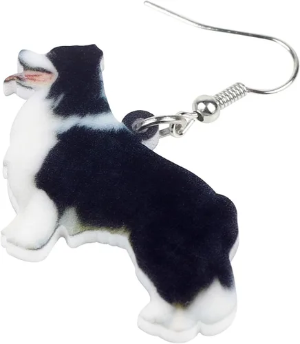 Vista 3 de DUOWEI Aretes acrílicos para perro Border Collie Sweet Pet Dog Hang Jewelry para mujeres, damas y niñas, amantes de regalos elegantes