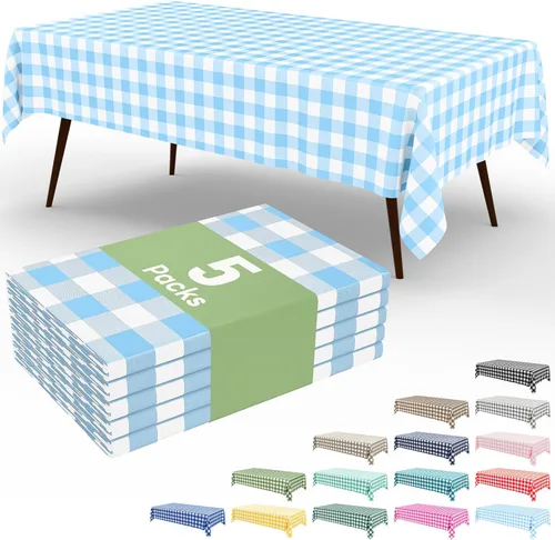 Vista 39 de Smiry Paquete de 3 Manteles Desechables de Cuadros Gingham Color Caqui - 54" x 72" Mantel de Plástico de Servicio Pesado, Cubiertas de Mesa
