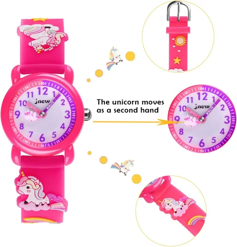 Vista 2 de Reloj de pulsera para niños de 3 a 10 años, diseño de unicornio de dibujos animados, impermeable, de silicona, para niños pequeños, el mejor regalo