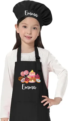 Vista 7 de 7th Hill Delantal Personalizado para Niños para Cocinar, Delantal Infantil Personalizado con Sombrero de Chef, Delantal de Cocina para Niños