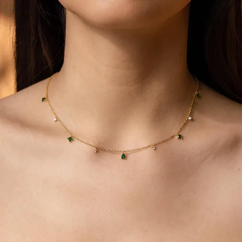 Vista 4 de Delicado collar de oro para mujer, chapado en oro con circonita cúbica gota satélite collar de cadena para mujer