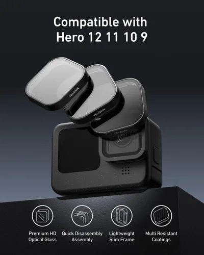 Vista 2 de TELESIN Paquete de 3 filtros de densidad neutra ND8 ND16 ND32 compatibles con GoPro Hero 12 Hero 11 Hero 10 Hero 9 Black- Kit de filtro de lente