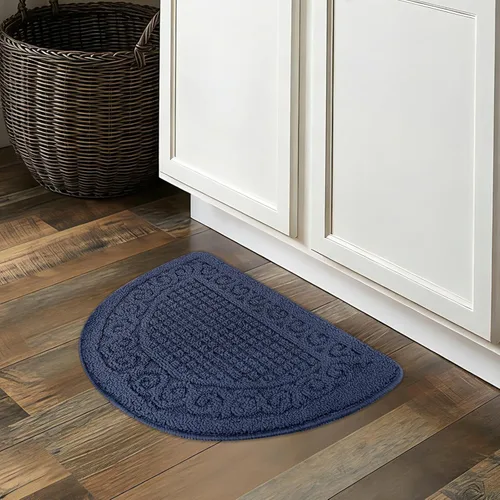 Vista 2 de Echaprey Tapete semicircular antideslizante para cocina, baño, inodoro, felpudo que mantiene tus pisos limpios, decoración del hogar (Pequeño, Azul)