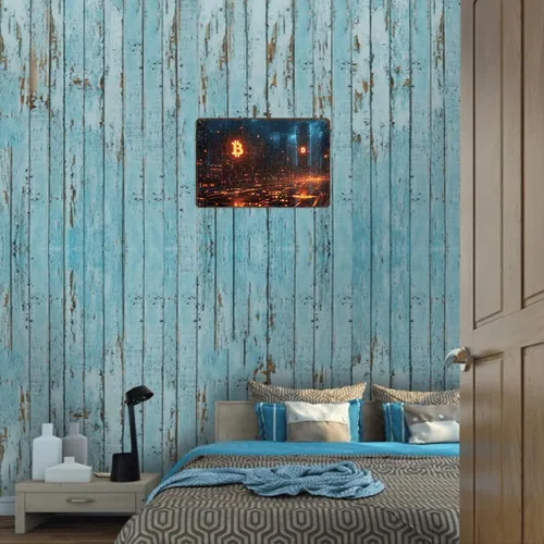 Vista 4 de Bitcoin Cityscape - Letrero de metal con diseño de paisaje urbano vintage, letrero de lata de viaje retro para hombre, cueva, bar, garaje