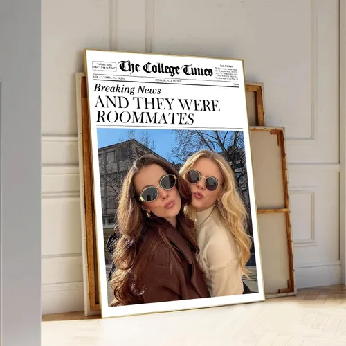 Vista 2 de Poster personalizado de amistad con periódico en lienzo vintage, regalo de cumpleaños para mejor amiga o hermana del alma, arte de pared retro único