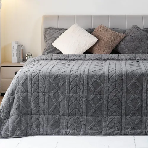 Vista 31 de Cottonblue Manta con peso de jacquard de 15 libras para adultos, tamaño individual, manta de forro polar sherpa ultrasuave para relajarse y dormir