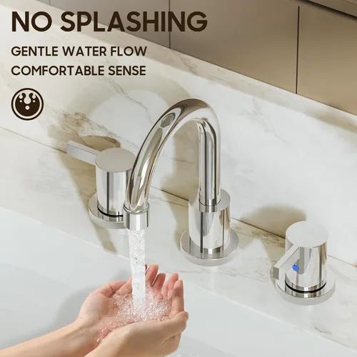 Vista 7 de Phiestina Grifo de baño cromado extendido de 8 pulgadas con 3 orificios, grifo de tocador de baño de 2 manijas con desagüe emergente de metal