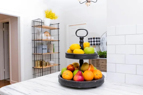 Vista 6 de Creative Co-Op Bandeja de 2 niveles de madera ennegrecida envejecida con mango de metal