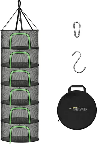 Vista 12 de iPower Red de secado plegable de malla para hierbas de 2 pies y 6 capas con cremalleras, anillo resistente para plantas hidropónicas, bolsa