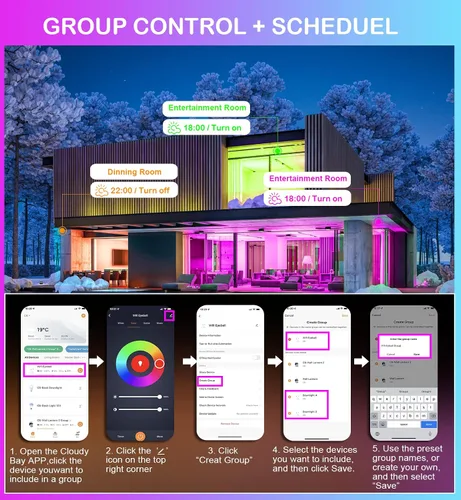 Vista 6 de CLOUDY BAY Luz empotrable LED inteligente de 4 pulgadas, iluminación empotrada que cambia de color, compatible con Alexa y Google Home Assistant
