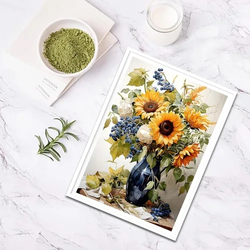 Vista 4 de SENQAO Kits de arte de diamantes de girasoles para adultos, pinturas de puntos de diamante de perforación completa para principiantes, pintura