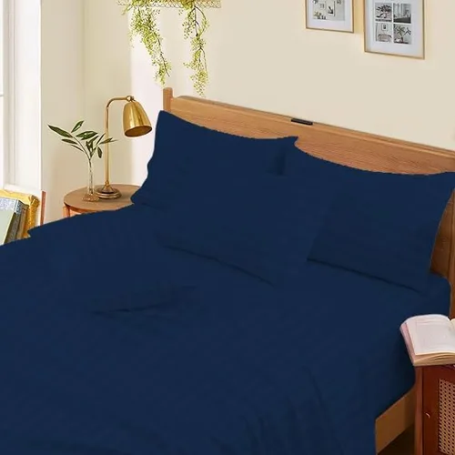 Vista 17 de Sábanas de cama tamaño Queen – 21 pulgadas de profundidad – Juego de 4 sábanas 100% algodón egipcio, rayas plateadas, de lujo, súper suavidad