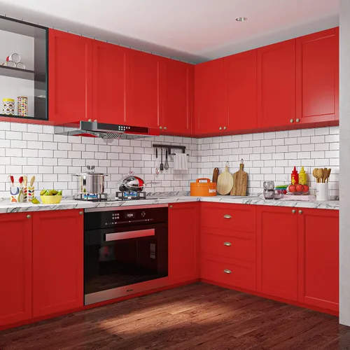 Vista 4 de VEELIKE Papel tapiz rojo mate para pegar y despegar, papel de contacto rojo extraíble para armarios, escritorio, muebles, aula, 15.7 x 118 pulgadas