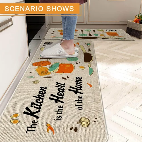 Vista 2 de The Kitchen is The Heart of The Home - Juego de 2 tapetes de cocina con parte trasera de goma antideslizante, juegos de cocina de vacaciones
