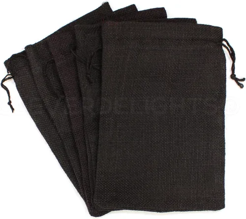 Vista 3 de CleverDelights Bolsas de arpillera negras de 8 x 12 pulgadas - Paquete de 5 sacos de yute con cordón de arpillera