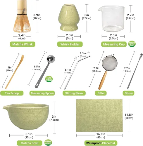 Vista 2 de SHONMISEN Juego de batidor de matcha con cuenco matcha, soporte para batidor de matcha, batidores de bambú matcha, cuchara, tamiz, palito