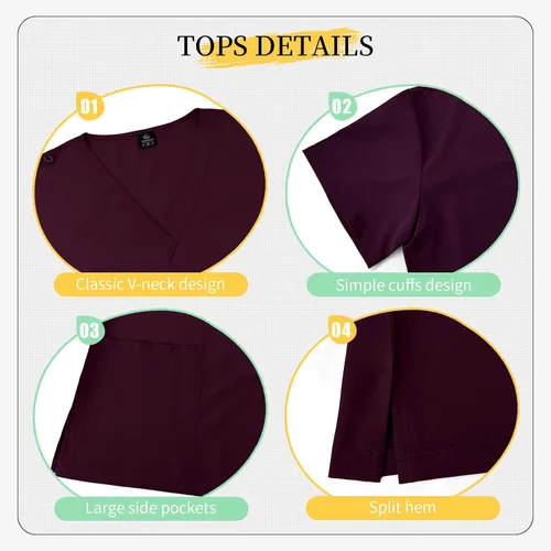 Vista 2 de VIAOLI Conjunto de ropa quirúrgica para mujer, camiseta con cuello en V y pantalón deportivo de yoga, uniforme médico de enfermería para mujer