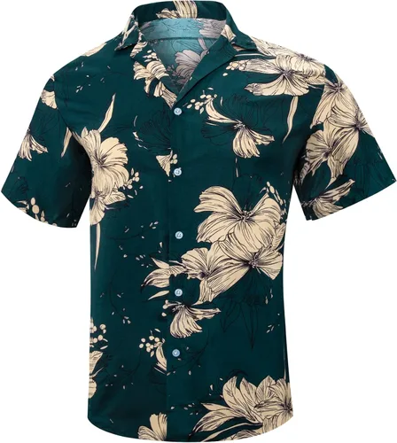 Vista 2 de YOHOWA Camisa hawaiana de manga corta para hombre, casual, con botones, para fiesta de brisa en la playa