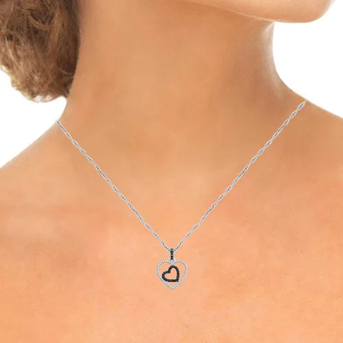 Vista 6 de ALESSANDRA BETTINI Colgante de corazón de diamante blanco y negro de corte redondo de 0.20 quilates con cadena, colgante de corazón Dabule, collares