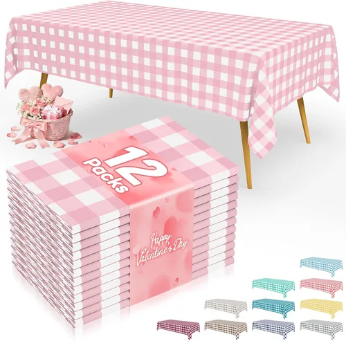 Vista 28 de Smiry 8 paquetes de manteles desechables Gingham, 54 x 108 pulgadas, manteles de plástico impermeables rectangulares en diseño a cuadros