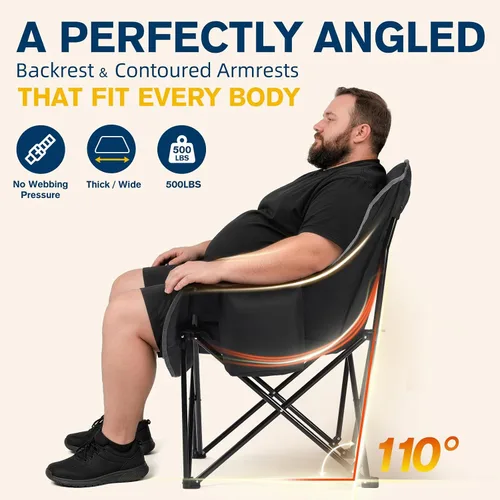 Vista 5 de Silla de campamento de gran tamaño para adultos, silla acolchada para Gris negro
